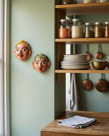 Cheriyal Mukhauta — Peach Hand-Painted Wall Bust Pair