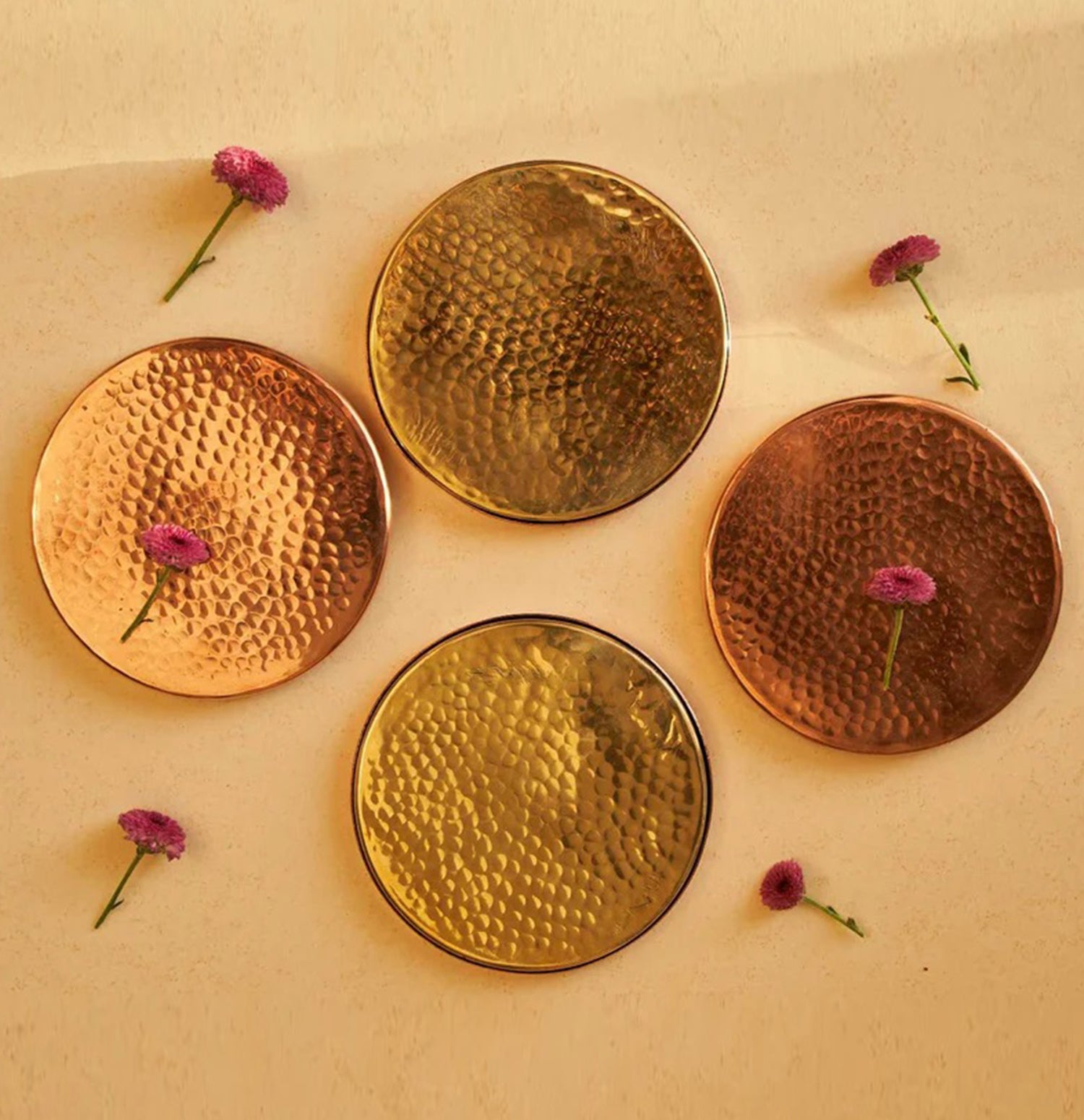 Chamak Copper and Brass Coasters (Set of 4)